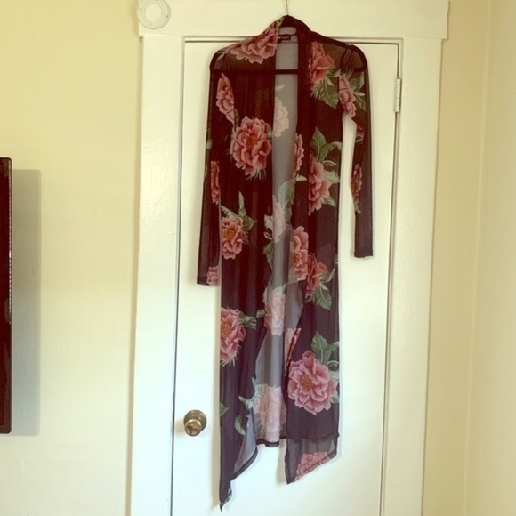 Derek heart Sheer Black Floral Kimono size Small - Picture 1 of 7